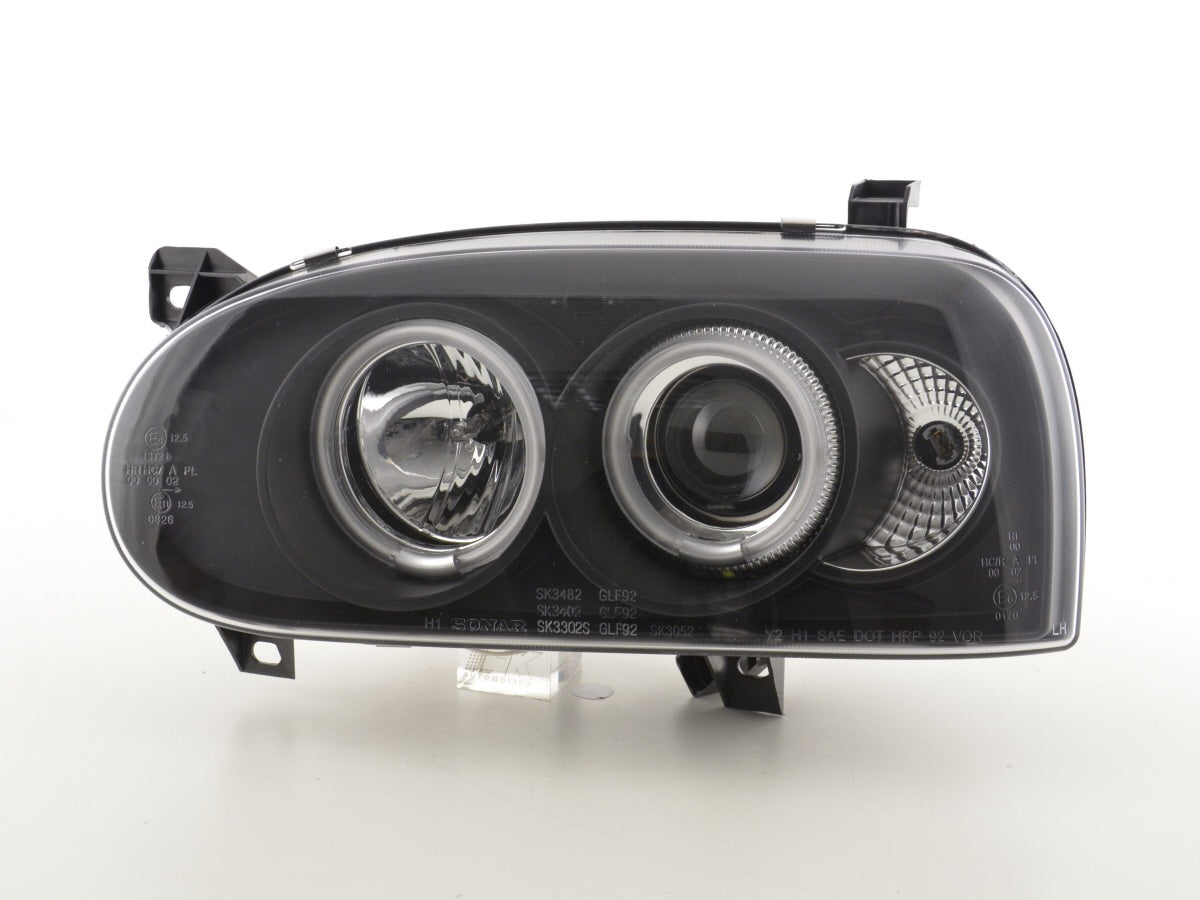 Scheinwerfer Set Angel Eyes CCFL VW Golf 3 92-98 schwarz Scheinwerfer Set Angel Eyes CCFL VW Golf 3 92-98 schwarz